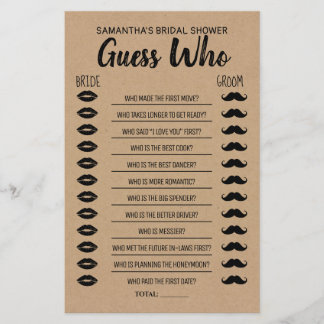Guess Who Bridal Shower Rustic Game Card