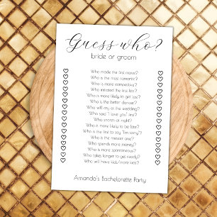 Guess Who Bride Or Groom Bachelorette Party Game Card