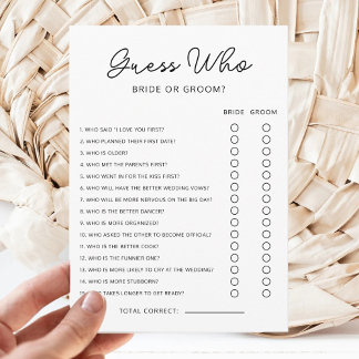 Guess Who Bride or Groom Game Bridal Shower Game Invitation