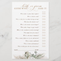Guess Who Bride or Groom Game Card