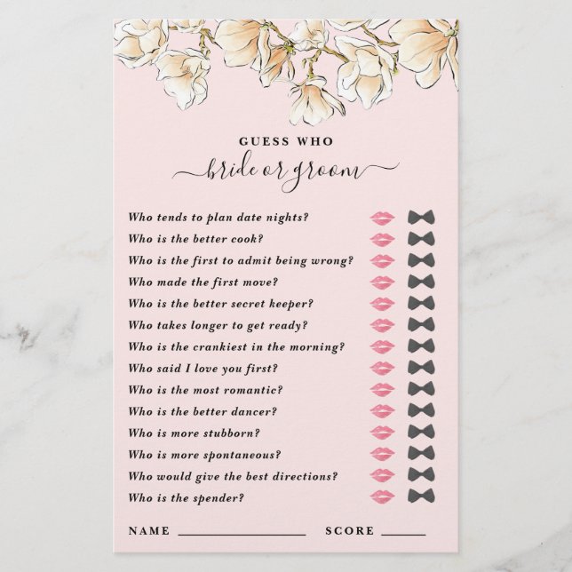 Guess Who Bride or Groom Shower Game (Front)