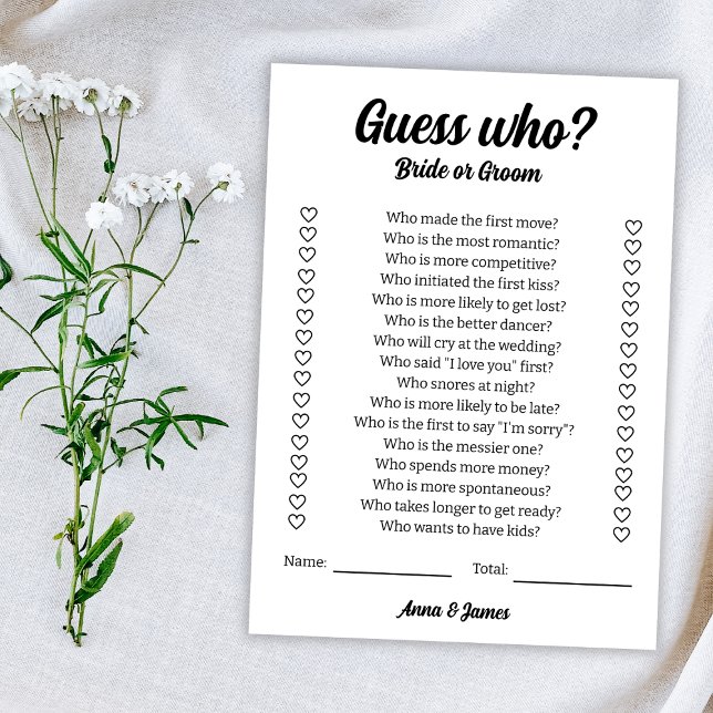 Guess Who Bride Or Groom Wedding Game Card (Guess Who Bride Or Groom Wedding Game Card)