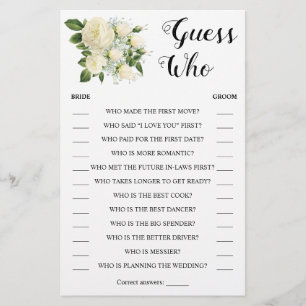 Guess Who   Couples & Bridal Shower Game Card