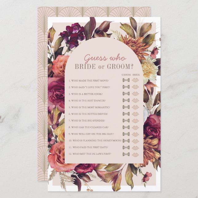 Guess Who Fall Leaves Bridal Shower Game (Front/Back)