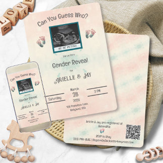 "Guess Who" Gender Reveal Ultrasound Baby Shower Invitation