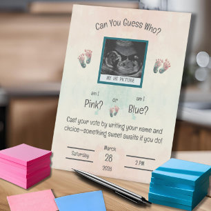 "Guess Who" Gender Reveal Ultrasound Baby Shower Pedestal Sign
