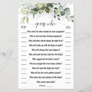 Guess Who Greenery Baby Shower Game Card