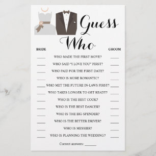 Guess Who Greenery Bride & Groom Shower Game Card