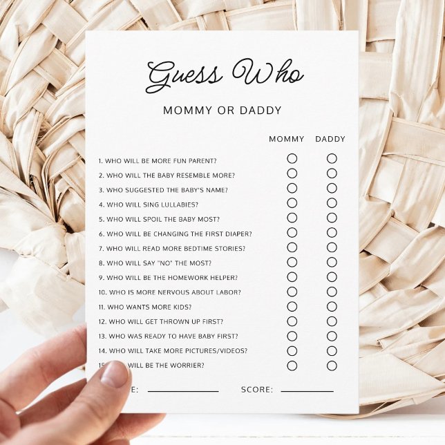 Guess Who Mommy or Daddy Baby Shower Game Activity Invitation (Creator Uploaded)