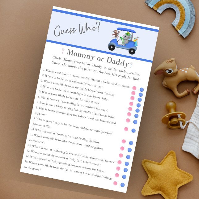 Guess Who Mum Dad Elephant & Monkey Golf  (A Golf Themed Guess Who Mommy or Daddy version! Great for the golfing parents to be!)