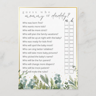 Guess Who Mum or Dad Baby Animals Baby Shower Game Enclosure Card