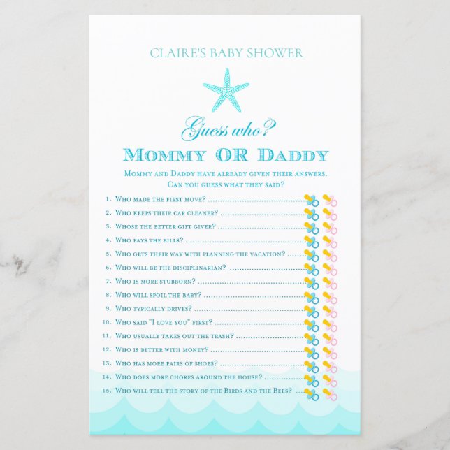 Guess Who mum or dad - Baby Shower Game (Front)