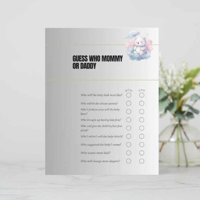 Guess Who Mum or Dad Baby Shower Game (Standing Front)