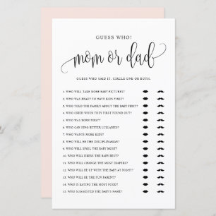 Guess Who Mum or Dad Black Script Baby Shower Game