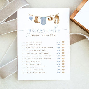 Guess Who Mum or Dad Cowboy Baby Shower Game Card