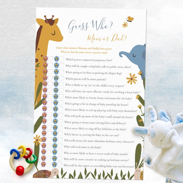 Guess Who Mum or Dad Cute Animals Baby Shower Game (Guess Who Mom or Dad Cute Animals Baby Shower Game ©Susanne Sachers - Sunny Mind Design 🌞)