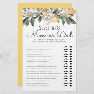 Guess Who Mum Or Dad Lemon Citrus Baby Shower Stationery