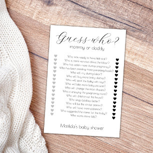 Guess Who Mum Or Dad Minimalist Baby Shower Game Card