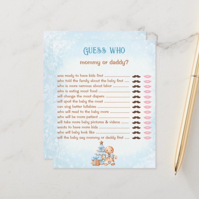 Guess Who Mummy Daddy Blue Baby Shower Game (Front/Back In Situ)