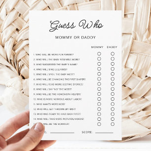 Guess Who Mummy or Daddy Baby Shower Game Activity Invitation