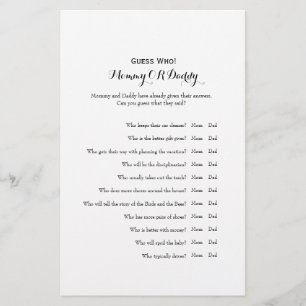 Guess Who Mummy or Daddy Baby Shower Game Flyer