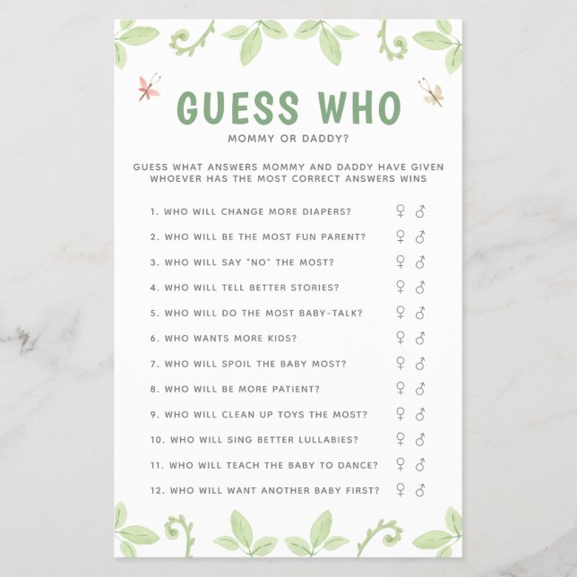 Guess Who Mummy Or Daddy Dinosaur Game Baby Shower Flyer (Front)