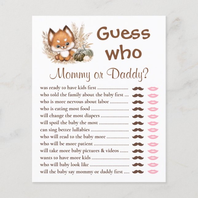 Guess Who Mummy Or Daddy Fall Baby Shower Game (Front)