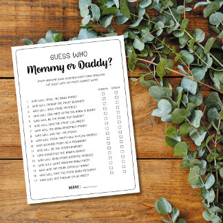 Guess Who Mummy or Daddy Game Baby Shower Game Advice Card