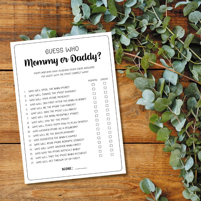 Guess Who Mummy or Daddy Game Baby Shower Game Advice Card (Creator Uploaded)