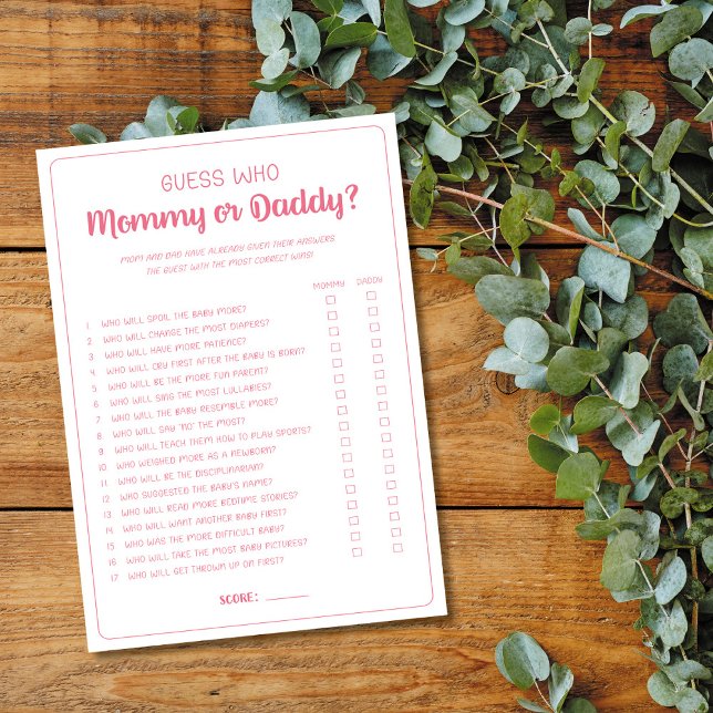 Guess Who Mummy or Daddy Game Girl Baby Shower Advice Card (Creator Uploaded)