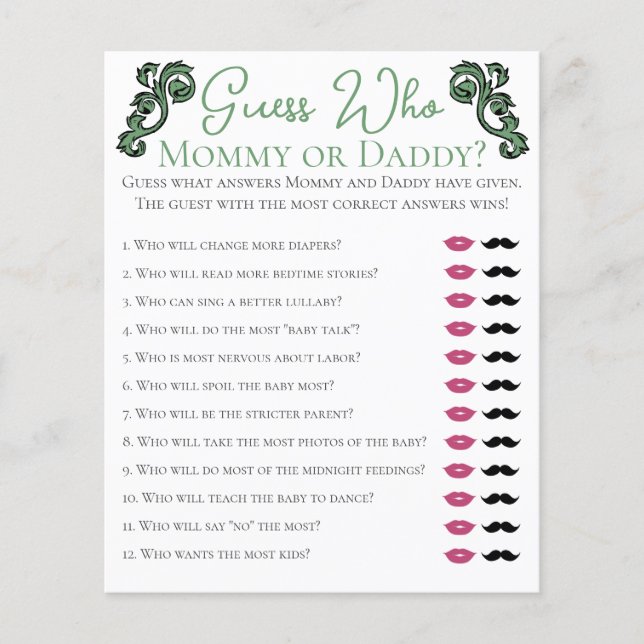 Guess Who Mummy or Daddy Irish Baby Shower Game (Front)