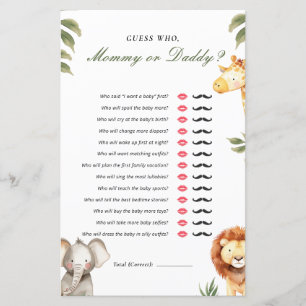 Guess Who Mummy or Daddy Safari Baby Shower Game