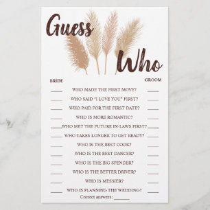 Guess Who Pampas Grass Shower Game Card