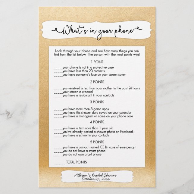 Guess who + phone games, gold bridal shower 3982 (Front)
