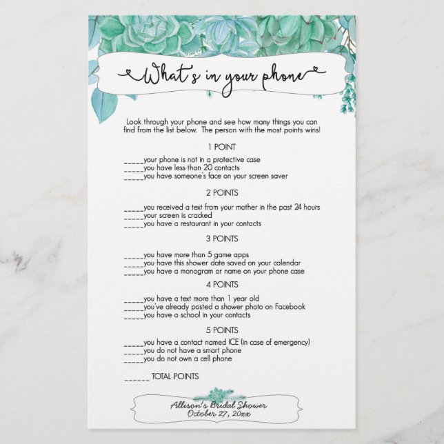 Guess who + phone games, succulent bridal 3961 flyer (Front)