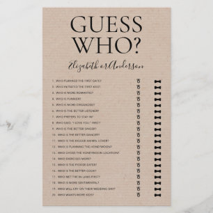 Guess Who Rustic Bridal Shower Game
