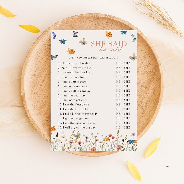 Guess Who Said It Boho Butterfly Bridal Shower Invitation (Creator Uploaded)