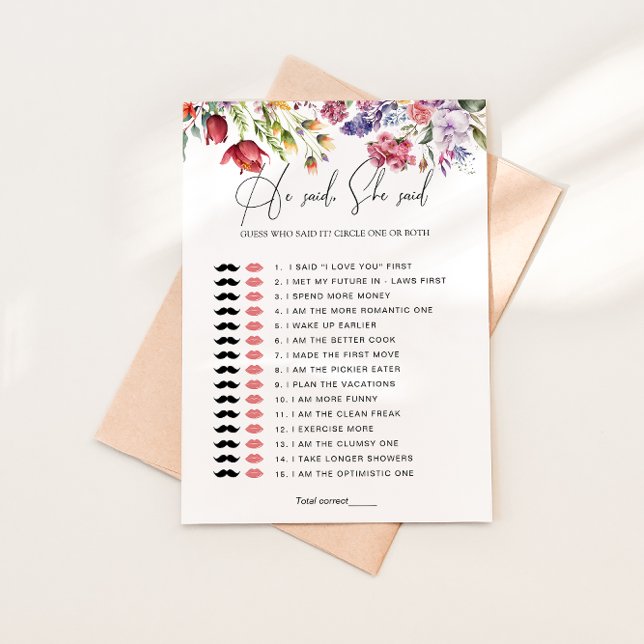 Guess Who Said It Floral Bridal Shower Game Card (Creator Uploaded)
