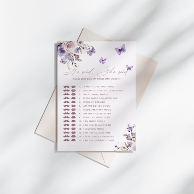 Guess Who Said It Mauve Butterfly Bridal Shower Invitation (Creator Uploaded)