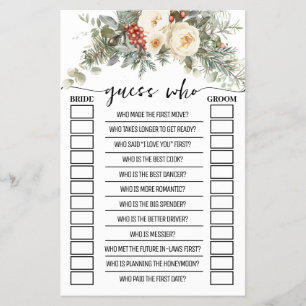 Guess Who Winter Floral Bridal Shower Game Card