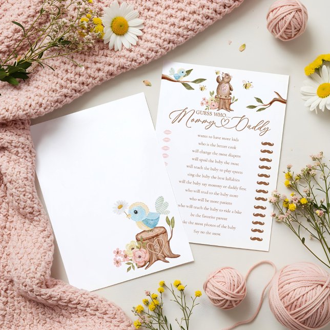 Guess Who Woodland Bear Girl Baby Shower Game Card (Guess Who Woodland Bear Girl Baby Shower Game Card)