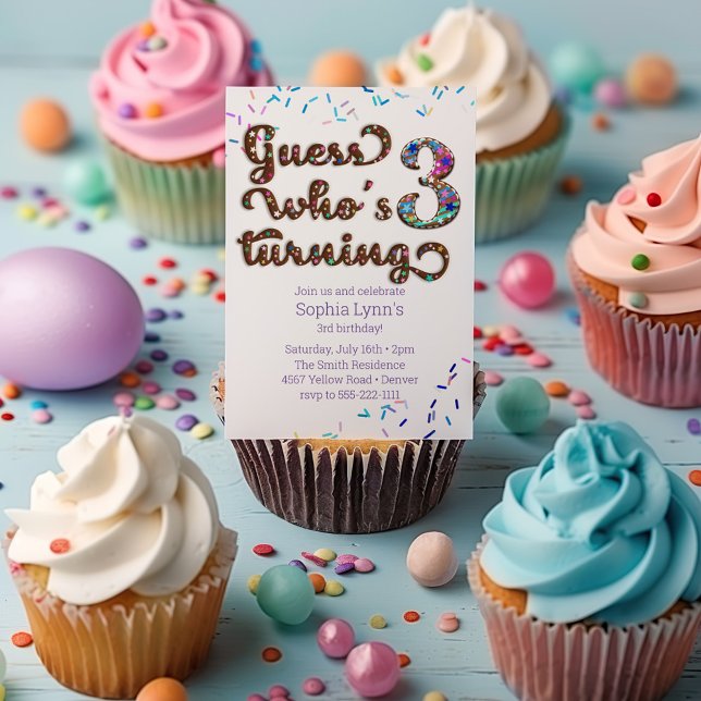 Guess Who's Turning 3 Sprinkles Cookie Birthday Invitation (Creator Uploaded)