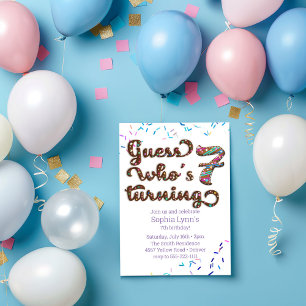 Guess Who's Turning 7 Sprinkles Cookie Birthday Invitation