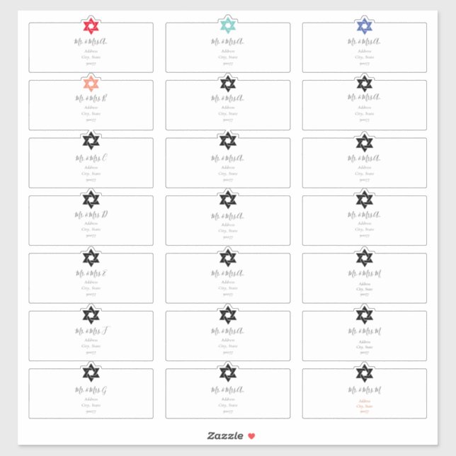 Guest Address Labels, DIY Colours Star of David (Sheet)