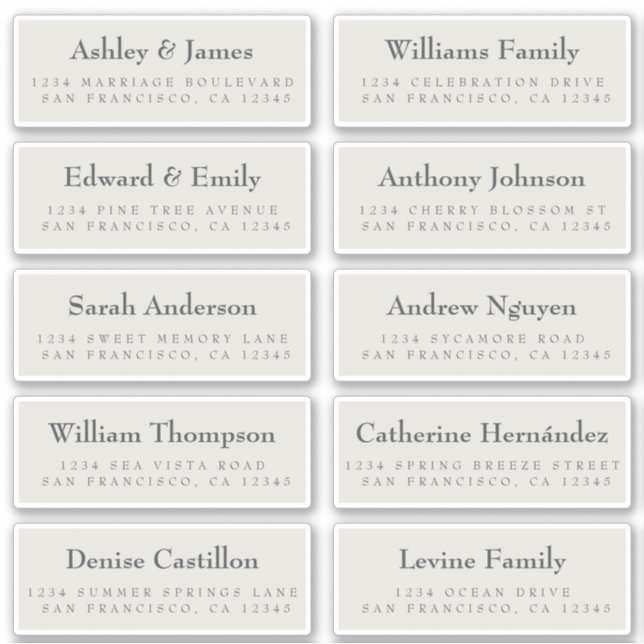 Guest Address Labels: ORDER ON 8" or 6" (Front)