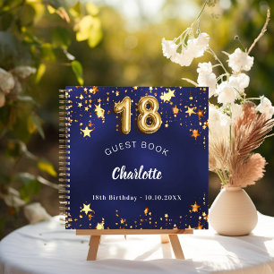 Guest book 18th birthday navy blue gold stars
