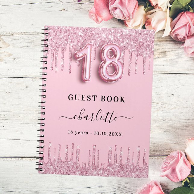 Guest book 18th birthday pink glitter drips name (Creator Uploaded)