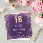 Guest book 18th Birthday purple rose gold glitter<br><div class="desc">A guestbook for a feminine and glamourous 18th birthday party.  A stylish purple background with faux purple and rose gold sparkles. The purple colour is uneven. Personalise and add your name and a date.</div>