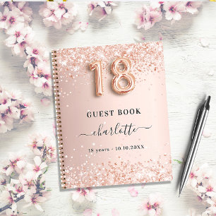 Guest book 18th birthday rose gold glitter