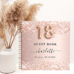 Guest book 18th birthday rose gold glitter name<br><div class="desc">A guestbook for a feminine and glamorous 18th birthday party.  A stylish rose gold faux metallic looking background with faux glitter dust. Add your name,  text. Number 18 is written with a balloon style font.</div>